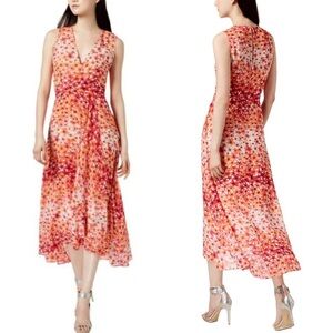 Calvin Klein Sleeveless Floral Print Surplice Ruffled Midi Dress Sz 6